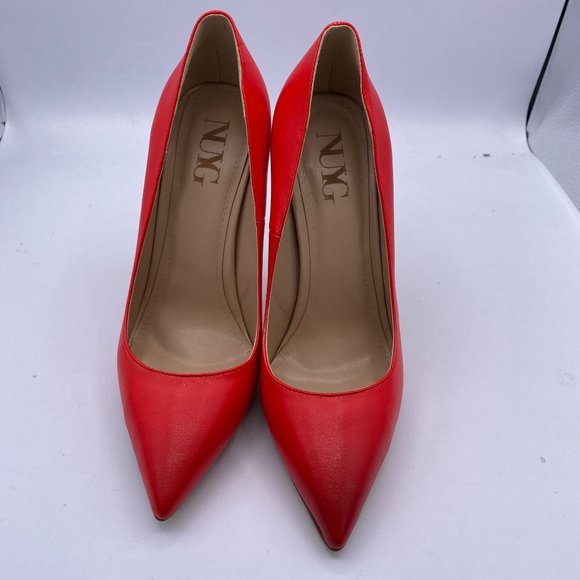 A NUYG red pointy toe gold chain chunky pumps heels shoes - Picture 2 of 10